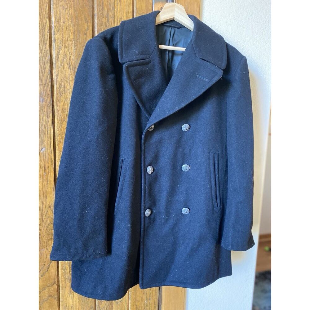 Vintage 38R U.S. Navy Double Breasted Peacoat 100% Wool Dk Navy Blue Men's EUC